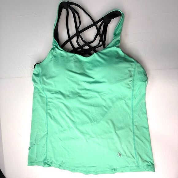Built-In Bra Teal Drape Back Workout Tank Top with Strappy Back – Size Medium - Picture 6 of 13